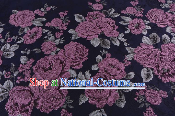 Chinese Traditional Costume Royal Palace Jacquard Weave Purple Peony Brocade Fabric, Chinese Ancient Clothing Drapery Hanfu Cheongsam Material