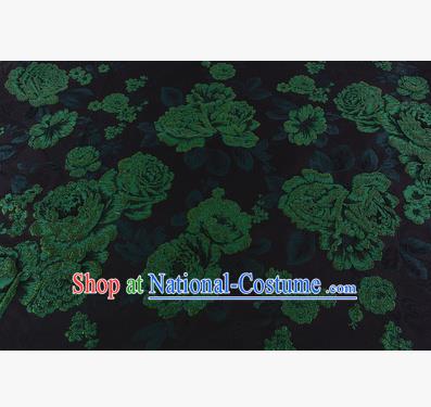 Chinese Traditional Costume Royal Palace Jacquard Weave Green Peony Brocade Fabric, Chinese Ancient Clothing Drapery Hanfu Cheongsam Material