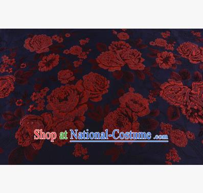 Chinese Traditional Costume Royal Palace Jacquard Weave Red Peony Brocade Fabric, Chinese Ancient Clothing Drapery Hanfu Cheongsam Material