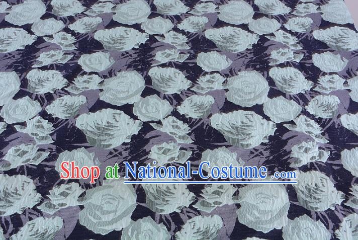 Chinese Traditional Costume Royal Palace Jacquard Weave Rose Navy Fabric, Chinese Ancient Clothing Drapery Hanfu Cheongsam Material