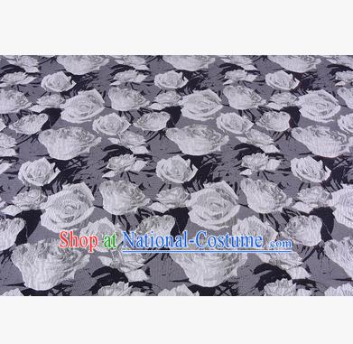 Chinese Traditional Costume Royal Palace Jacquard Weave Rose Grey Fabric, Chinese Ancient Clothing Drapery Hanfu Cheongsam Material