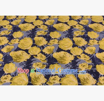 Chinese Traditional Costume Royal Palace Jacquard Weave Yellow Rose Fabric, Chinese Ancient Clothing Drapery Hanfu Cheongsam Material