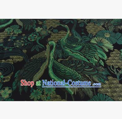 Chinese Traditional Costume Royal Palace Jacquard Weave Green Crane Brocade Fabric, Chinese Ancient Clothing Drapery Hanfu Cheongsam Material