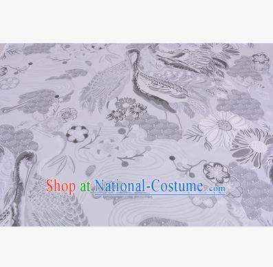 Chinese Traditional Costume Royal Palace Jacquard Weave White Crane Brocade Fabric, Chinese Ancient Clothing Drapery Hanfu Cheongsam Material