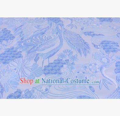 Chinese Traditional Costume Royal Palace Jacquard Weave Blue Crane Brocade Fabric, Chinese Ancient Clothing Drapery Hanfu Cheongsam Material