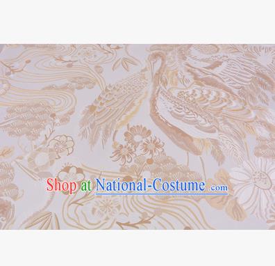 Chinese Traditional Costume Royal Palace Jacquard Weave Golden Crane Brocade Fabric, Chinese Ancient Clothing Drapery Hanfu Cheongsam Material