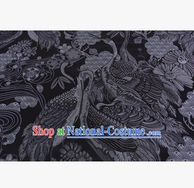 Chinese Traditional Costume Royal Palace Jacquard Weave Black Crane Brocade Fabric, Chinese Ancient Clothing Drapery Hanfu Cheongsam Material