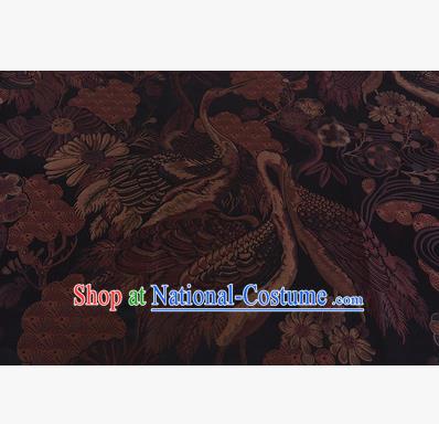 Chinese Traditional Costume Royal Palace Jacquard Weave Brown Crane Brocade Fabric, Chinese Ancient Clothing Drapery Hanfu Cheongsam Material