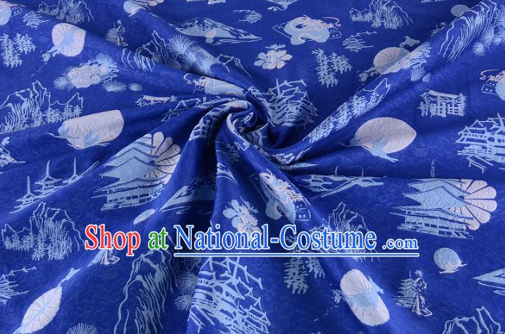 Chinese Traditional Costume Royal Palace Pattern Blue Brocade Fabric, Chinese Ancient Clothing Drapery Hanfu Cheongsam Material