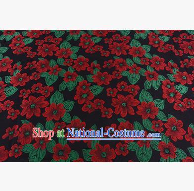 Chinese Traditional Costume Royal Palace Printing Red Flowers Brocade Fabric, Chinese Ancient Clothing Drapery Hanfu Cheongsam Material