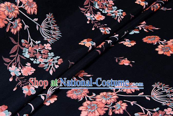 Chinese Traditional Costume Royal Palace Jacquard Weave Dandelion Black Fabric, Chinese Ancient Clothing Drapery Hanfu Cheongsam Material