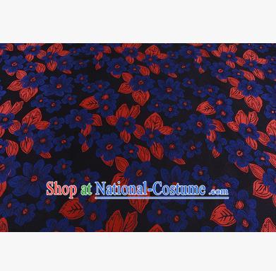 Chinese Traditional Costume Royal Palace Printing Blue Flowers Brocade Fabric, Chinese Ancient Clothing Drapery Hanfu Cheongsam Material