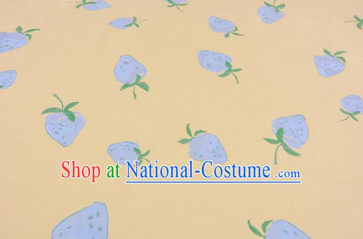 Chinese Traditional Costume Royal Palace Strawberry Pattern Yellow Brocade Fabric, Chinese Ancient Clothing Drapery Hanfu Cheongsam Material