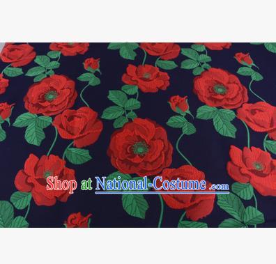 Chinese Traditional Costume Royal Palace Red Flowers Pattern Fabric, Chinese Ancient Clothing Drapery Hanfu Cheongsam Material