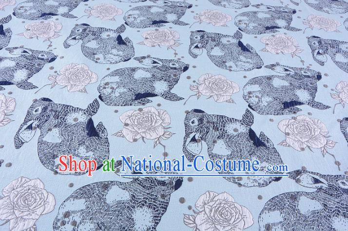 Chinese Traditional Costume Royal Palace Rabbit Flowers Pattern Blue Fabric, Chinese Ancient Clothing Drapery Hanfu Cheongsam Material