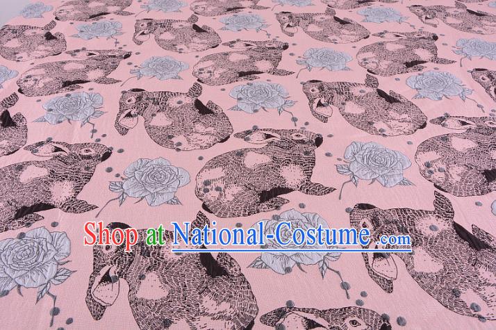 Chinese Traditional Costume Royal Palace Rabbit Flowers Pattern Pink Fabric, Chinese Ancient Clothing Drapery Hanfu Cheongsam Material