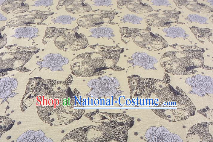 Chinese Traditional Costume Royal Palace Rabbit Flowers Pattern Yellow Fabric, Chinese Ancient Clothing Drapery Hanfu Cheongsam Material