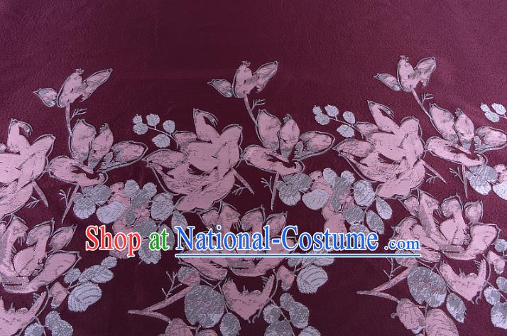 Chinese Traditional Costume Royal Palace Printing Flowers Wine Red Brocade Fabric, Chinese Ancient Clothing Drapery Hanfu Cheongsam Material