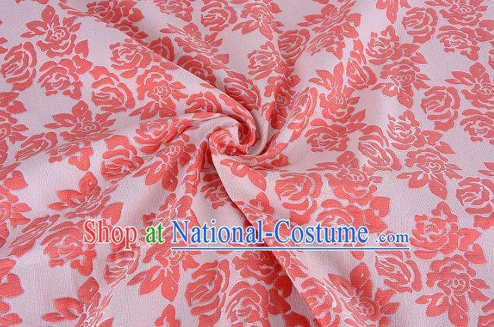 Chinese Traditional Costume Royal Palace Printing Rose Pink Brocade Fabric, Chinese Ancient Clothing Drapery Hanfu Cheongsam Material