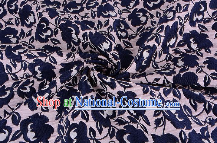 Chinese Traditional Costume Royal Palace Printing Flowers Navy Brocade Fabric, Chinese Ancient Clothing Drapery Hanfu Cheongsam Material