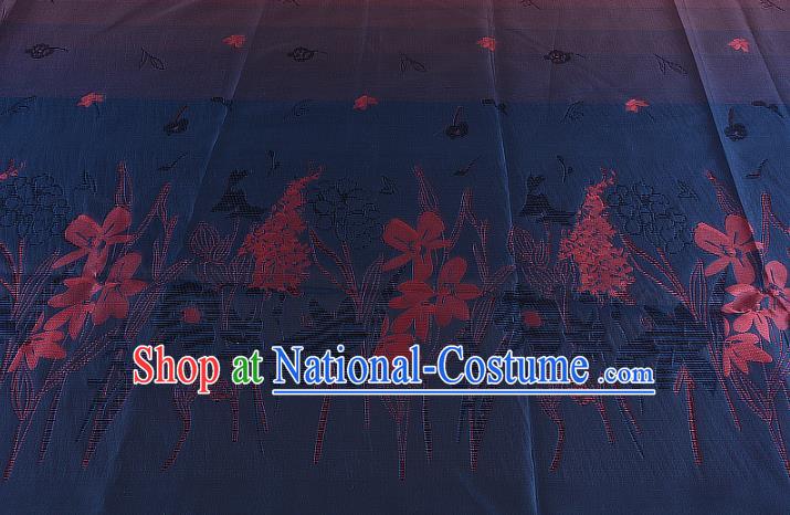 Chinese Traditional Costume Royal Palace Printing Navy Brocade Fabric, Chinese Ancient Clothing Drapery Hanfu Cheongsam Material