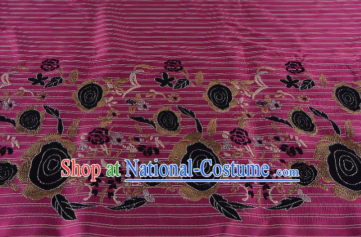 Chinese Traditional Costume Royal Palace Printing Rose Rosy Brocade Fabric, Chinese Ancient Clothing Drapery Hanfu Cheongsam Material