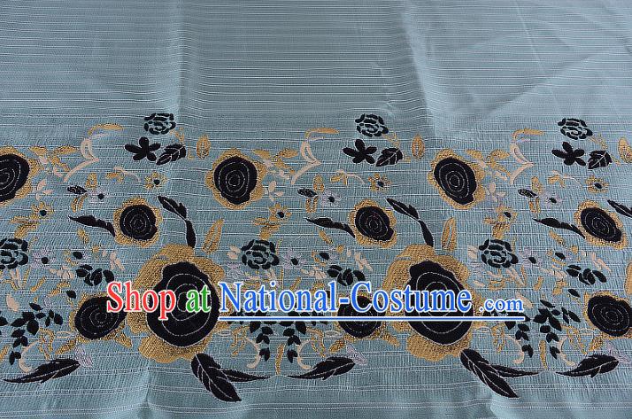 Chinese Traditional Costume Royal Palace Printing Rose Blue Brocade Fabric, Chinese Ancient Clothing Drapery Hanfu Cheongsam Material