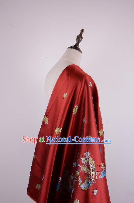 Chinese Traditional Costume Royal Palace Printing Phoenix Red Brocade Fabric, Chinese Ancient Clothing Drapery Hanfu Cheongsam Material