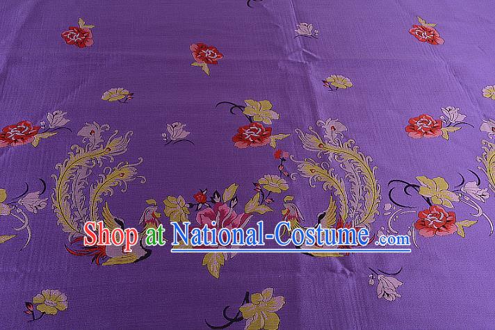 Chinese Traditional Costume Royal Palace Printing Phoenix Purple Brocade Fabric, Chinese Ancient Clothing Drapery Hanfu Cheongsam Material