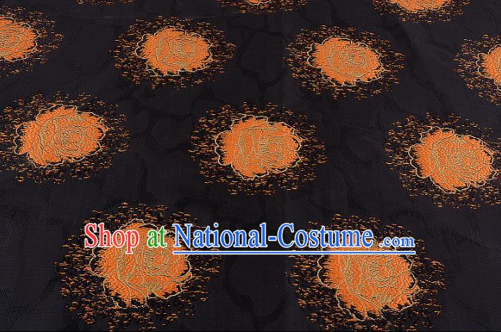 Chinese Traditional Costume Royal Palace Printing Rose Black Brocade Fabric, Chinese Ancient Clothing Drapery Hanfu Cheongsam Material