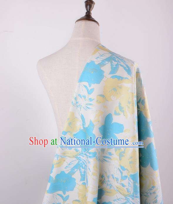 Chinese Traditional Costume Royal Palace Blue Flowers Pattern Brocade Fabric, Chinese Ancient Clothing Drapery Hanfu Cheongsam Material