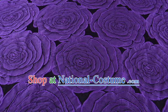 Chinese Traditional Costume Royal Palace Printing Purple Rose Pattern Brocade Fabric, Chinese Ancient Clothing Drapery Hanfu Cheongsam Material