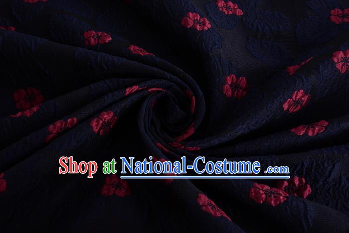 Chinese Traditional Costume Royal Palace Printing Four-leaf Clover Pattern Navy Brocade Fabric, Chinese Ancient Clothing Drapery Hanfu Cheongsam Material