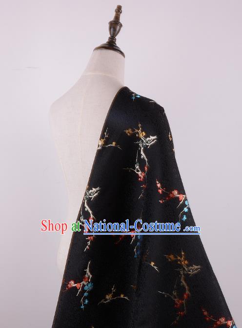 Chinese Traditional Costume Royal Palace Printing Wintersweet Pattern Black Brocade Fabric, Chinese Ancient Clothing Drapery Hanfu Cheongsam Material