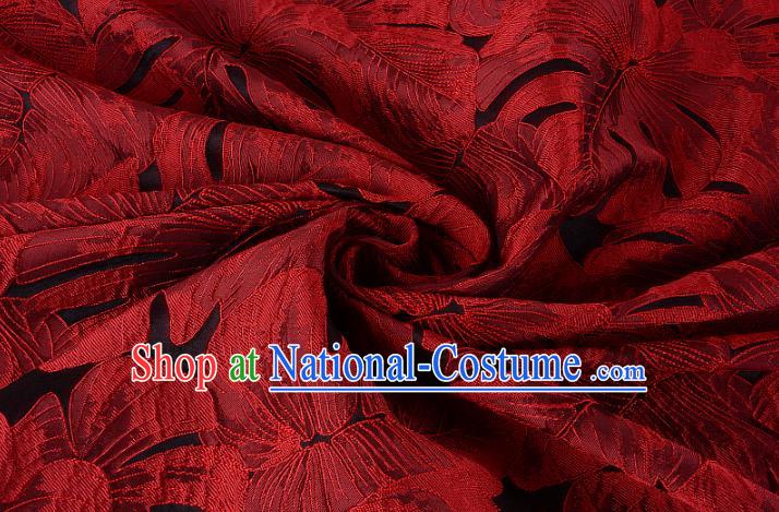 Chinese Traditional Costume Royal Palace Printing Red Leaf Pattern Brocade Fabric, Chinese Ancient Clothing Drapery Hanfu Cheongsam Material