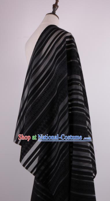 Chinese Traditional Costume Royal Palace Stripe Pattern Black Brocade Fabric, Chinese Ancient Clothing Drapery Hanfu Cheongsam Material