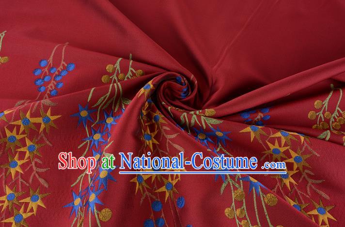 Chinese Traditional Costume Royal Palace Flowers Pattern Wine Red Brocade Fabric, Chinese Ancient Clothing Drapery Hanfu Cheongsam Material