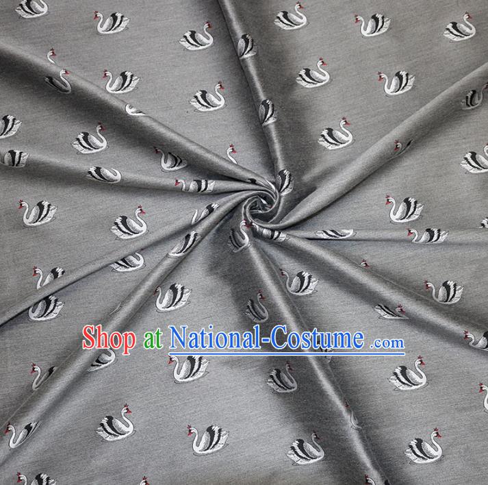 Chinese Traditional Costume Royal Palace Printing Swan Grey Brocade Fabric, Chinese Ancient Clothing Drapery Hanfu Cheongsam Material