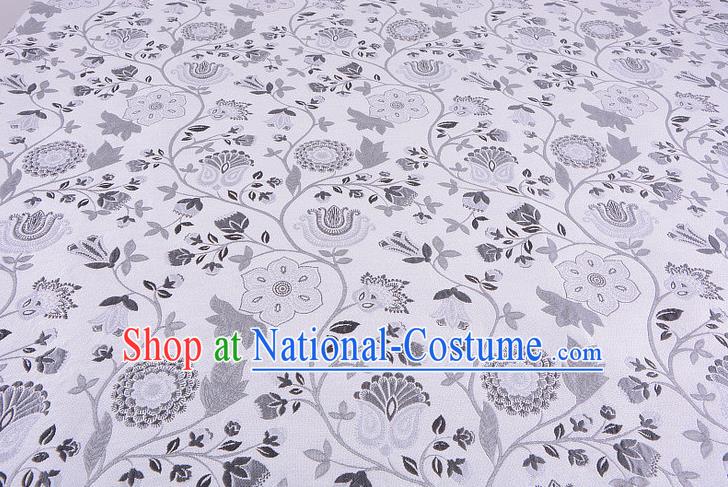 Chinese Traditional Costume Royal Palace Pattern White Brocade Fabric, Chinese Ancient Clothing Drapery Hanfu Cheongsam Material