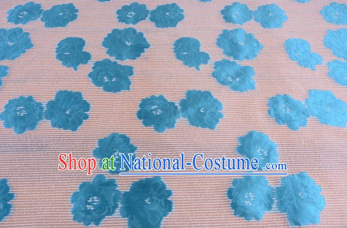 Chinese Traditional Costume Royal Palace Blue Flowers Pattern Brocade Fabric, Chinese Ancient Clothing Drapery Hanfu Cheongsam Material