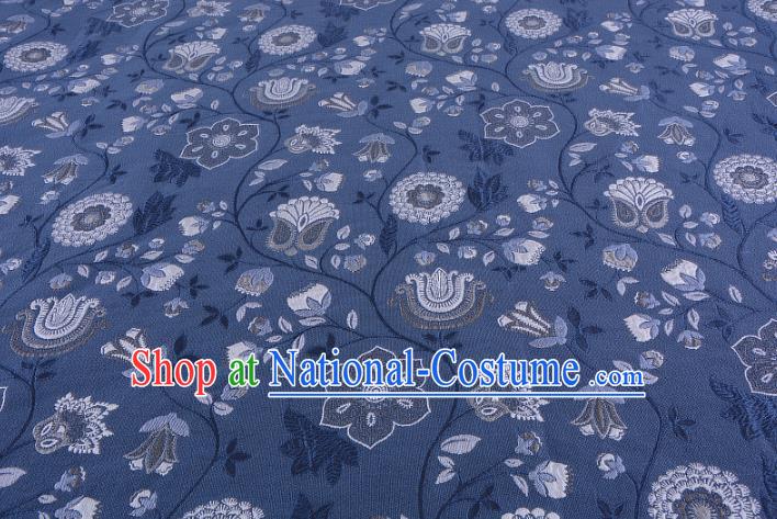 Chinese Traditional Costume Royal Palace Pattern Deep Blue Brocade Fabric, Chinese Ancient Clothing Drapery Hanfu Cheongsam Material