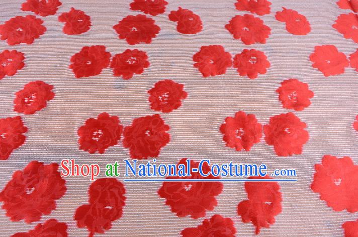 Chinese Traditional Costume Royal Palace Red Flowers Pattern Brocade Fabric, Chinese Ancient Clothing Drapery Hanfu Cheongsam Material