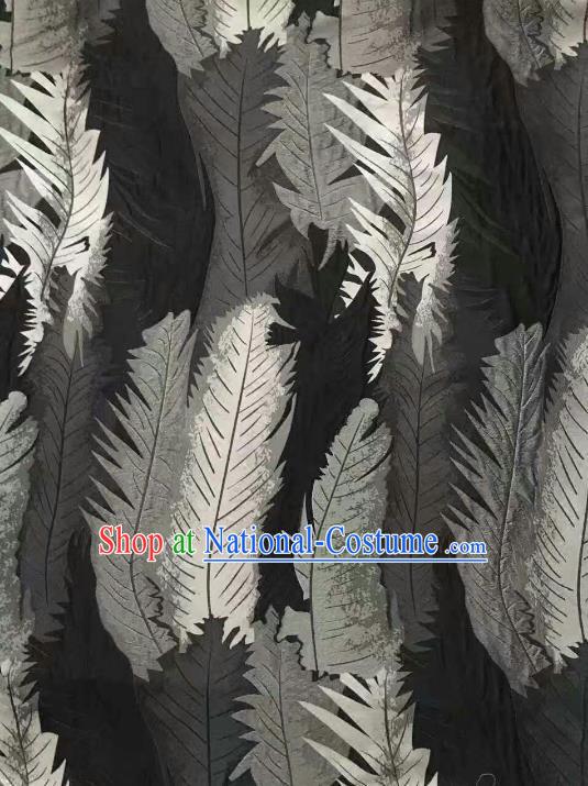 Chinese Traditional Costume Royal Palace Printing Feather Pattern Black Brocade Fabric, Chinese Ancient Clothing Drapery Hanfu Cheongsam Material