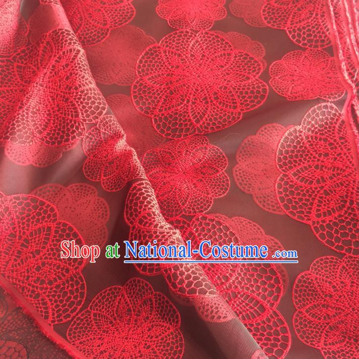 Chinese Traditional Costume Royal Palace Printing Flowers Pattern Red Brocade Fabric, Chinese Ancient Clothing Drapery Hanfu Cheongsam Material