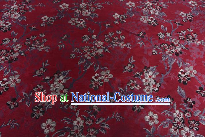 Chinese Traditional Costume Royal Palace Wintersweet Pattern Red Brocade Fabric, Chinese Ancient Clothing Drapery Hanfu Cheongsam Material