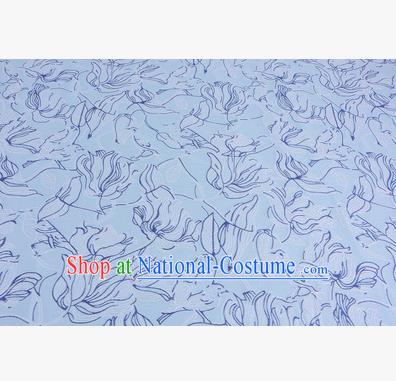 Chinese Traditional Costume Royal Palace Flowers Pattern Blue Brocade Fabric, Chinese Ancient Clothing Drapery Hanfu Cheongsam Material