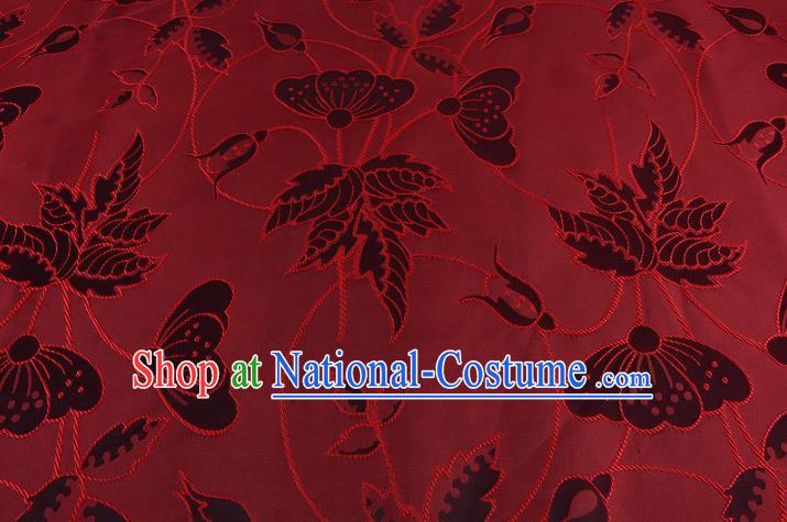 Chinese Traditional Costume Royal Palace Butterfly Pattern Red Brocade Fabric, Chinese Ancient Clothing Drapery Hanfu Cheongsam Material