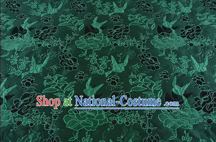 Chinese Traditional Costume Royal Palace Peony Pattern Green Brocade Fabric, Chinese Ancient Clothing Drapery Hanfu Cheongsam Material