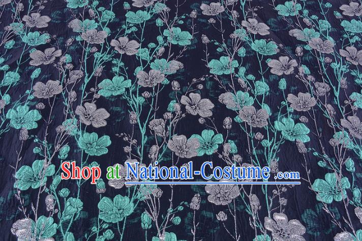 Chinese Traditional Costume Royal Palace Flowers Pattern Navy Brocade Fabric, Chinese Ancient Clothing Drapery Hanfu Cheongsam Material