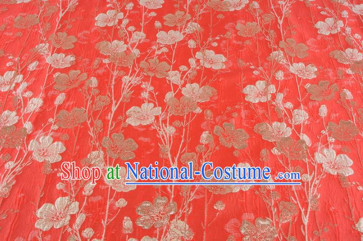 Chinese Traditional Costume Royal Palace Flowers Pattern Red Brocade Fabric, Chinese Ancient Clothing Drapery Hanfu Cheongsam Material